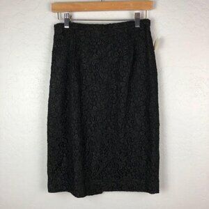 Neiman Marcus Black Lace Overlay Knee Length Straight Pencil‎ Skirt Women's Sz 4